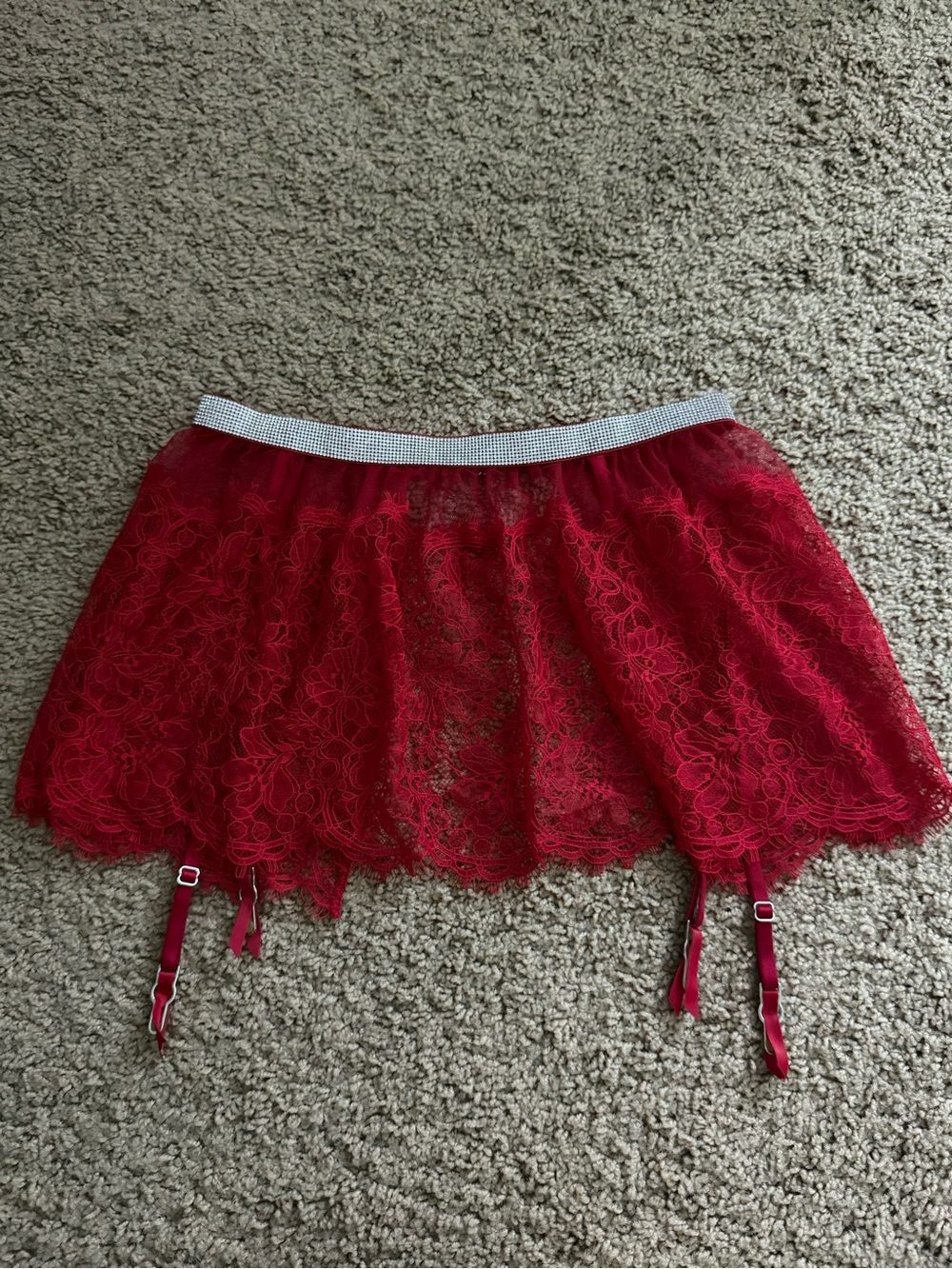 Victoria’s Secret Red Lace Mini Skirt with Garter Straps